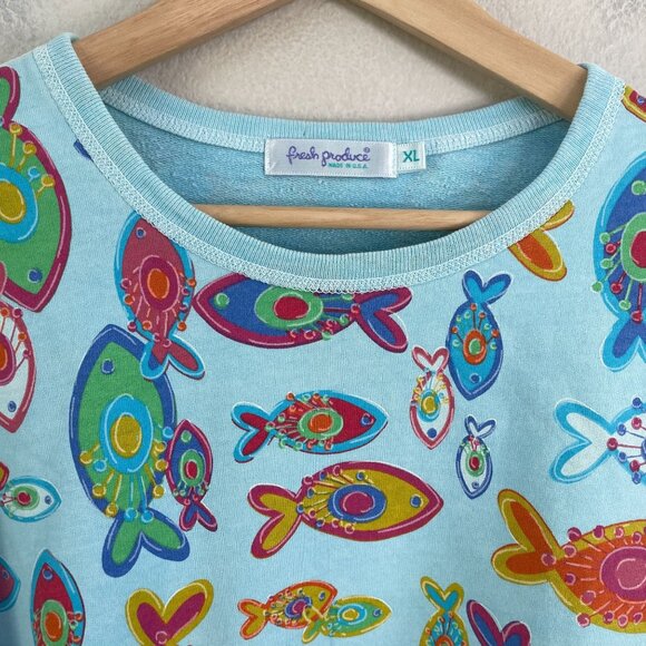 Fresh Produce Womens XL Pullover Crewneck Sweatshirt USA Coastal Nautical Fish - Picture 7 of 10